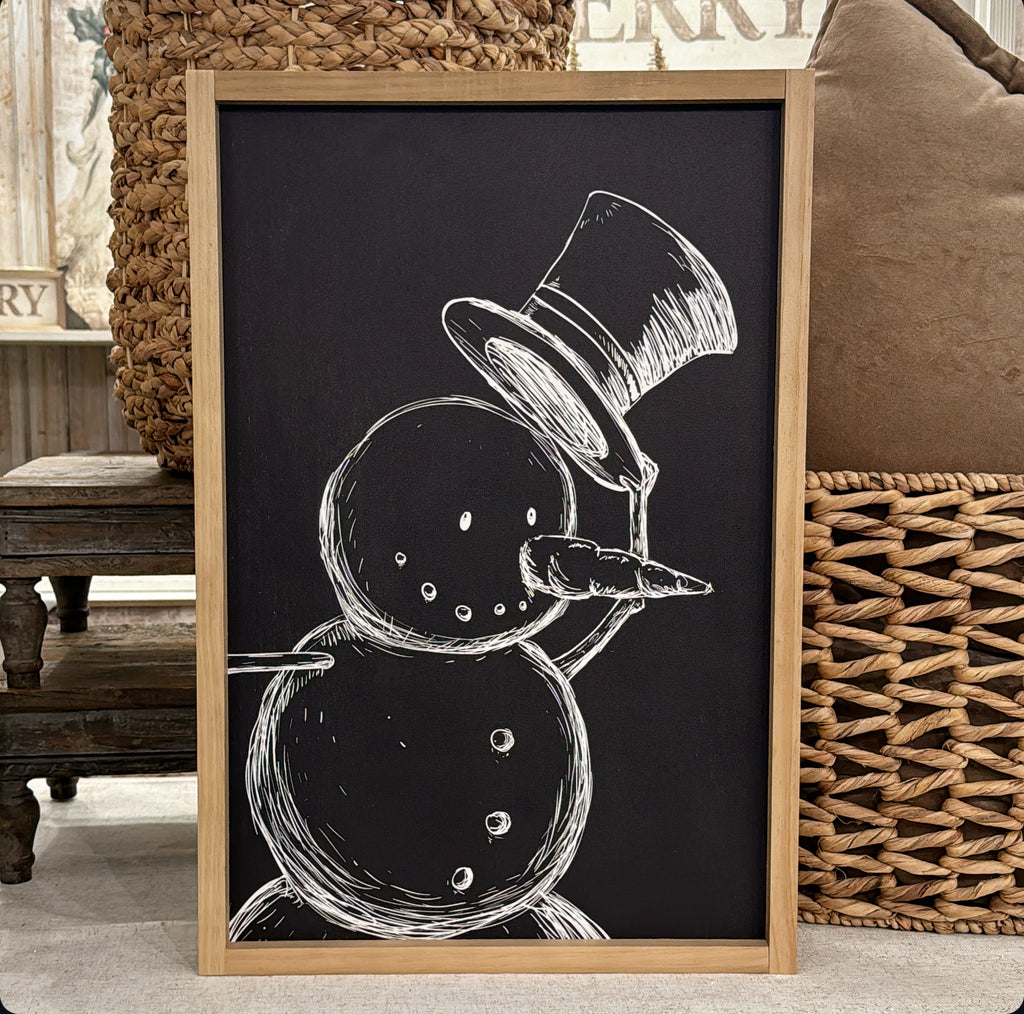 Black & White Snowman Framed Art