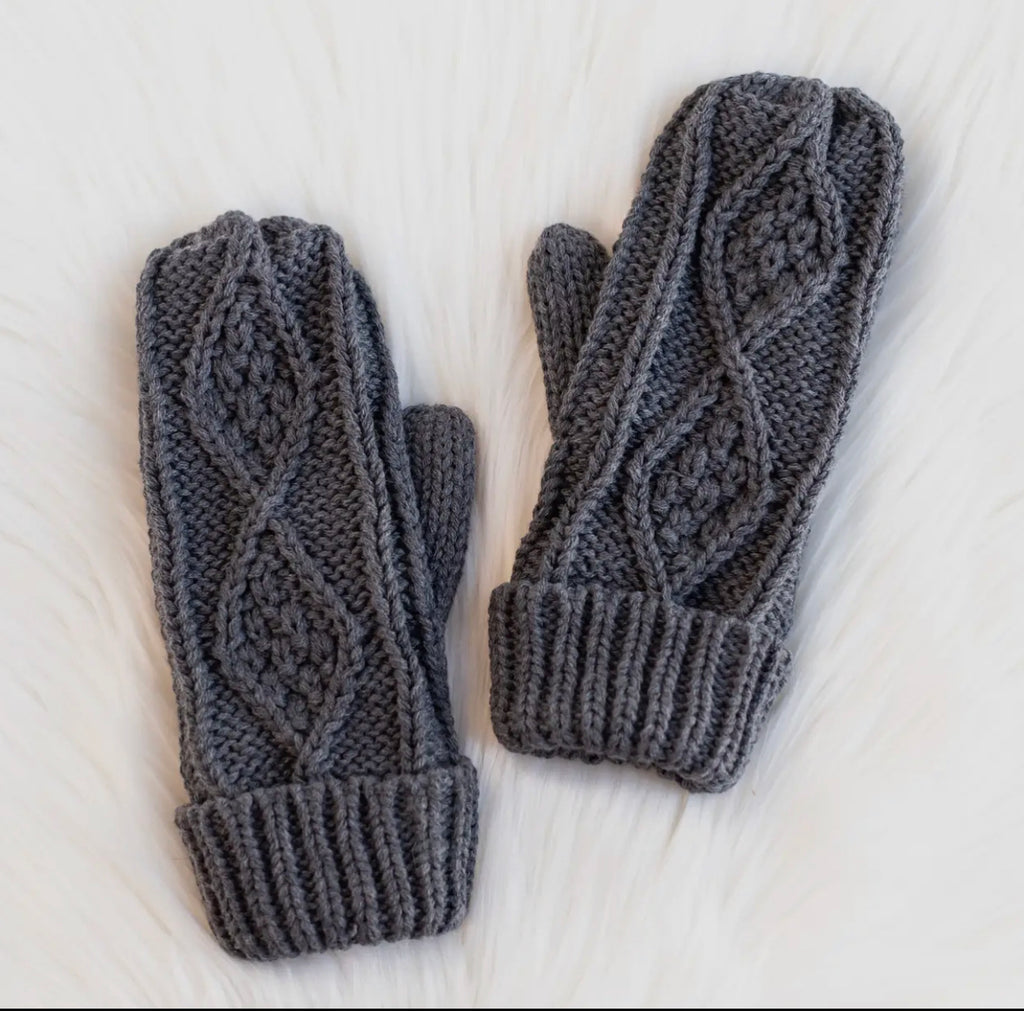 Dark Gray Cable Knit Mittens