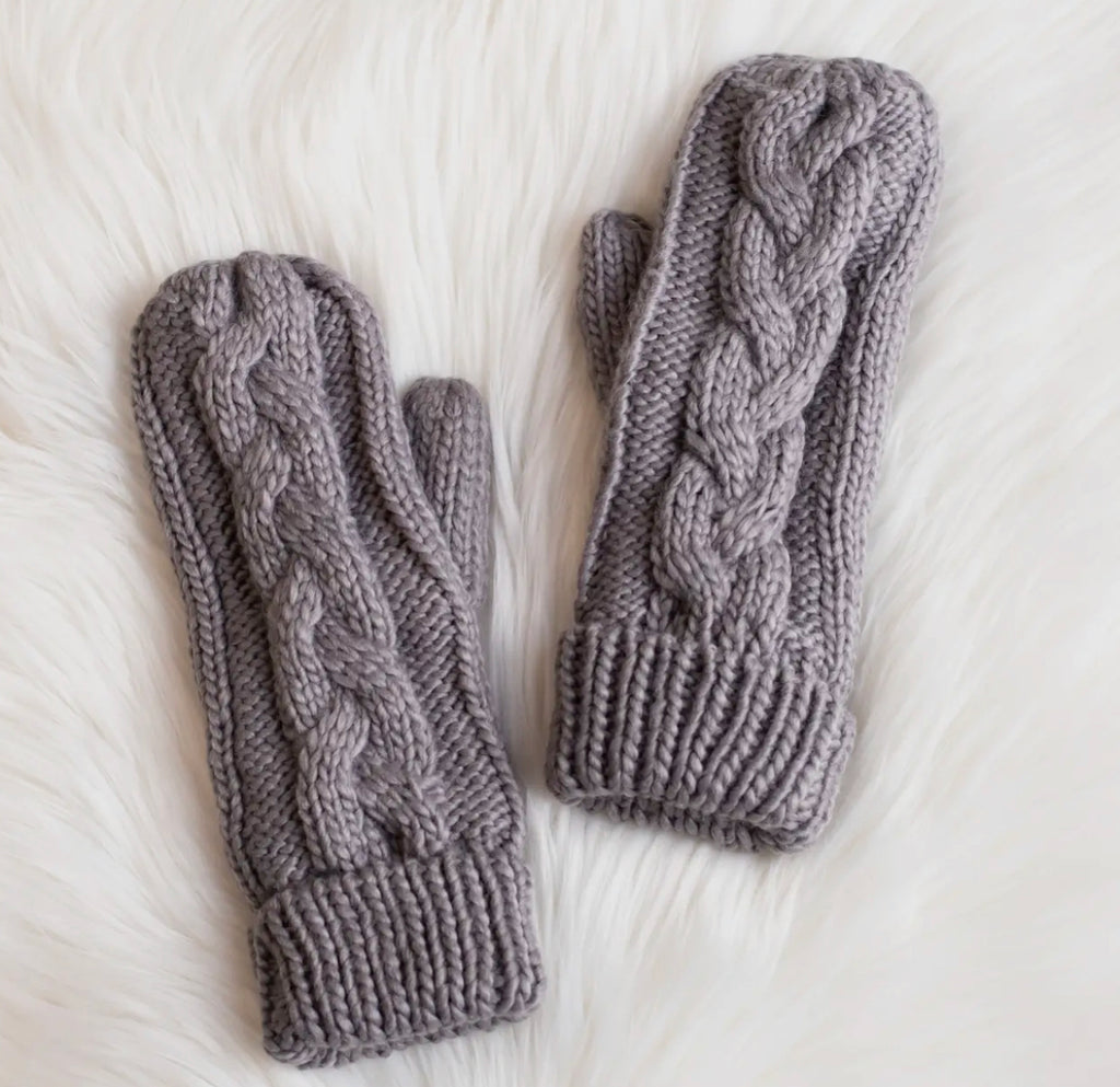Gray Braided Knit Mittens