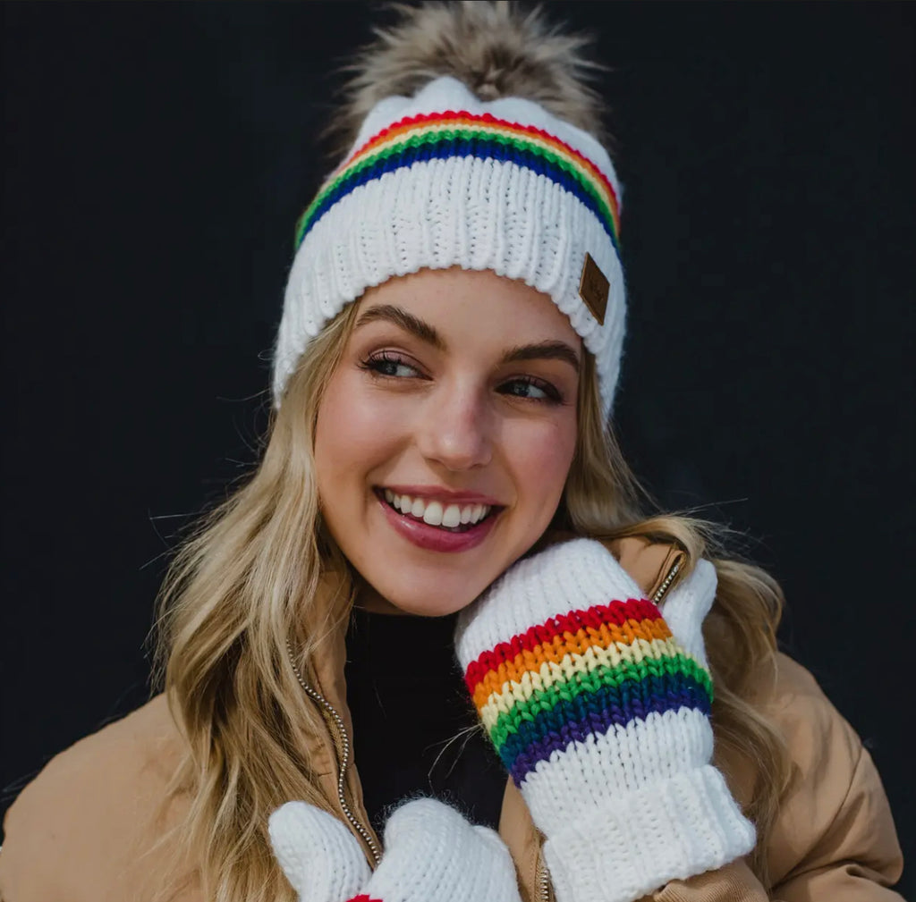 Rainbow PomPom Hat