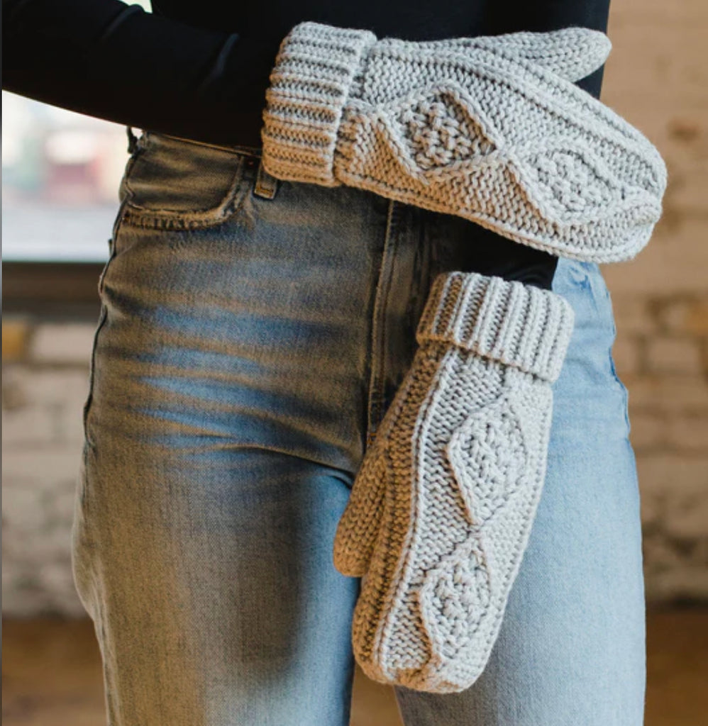 Gray Cable Knit Mittens
