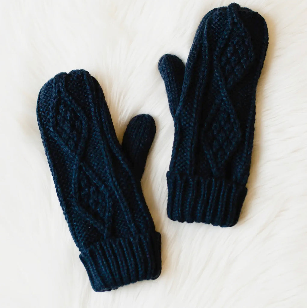 Navy Cable Knit Mittens