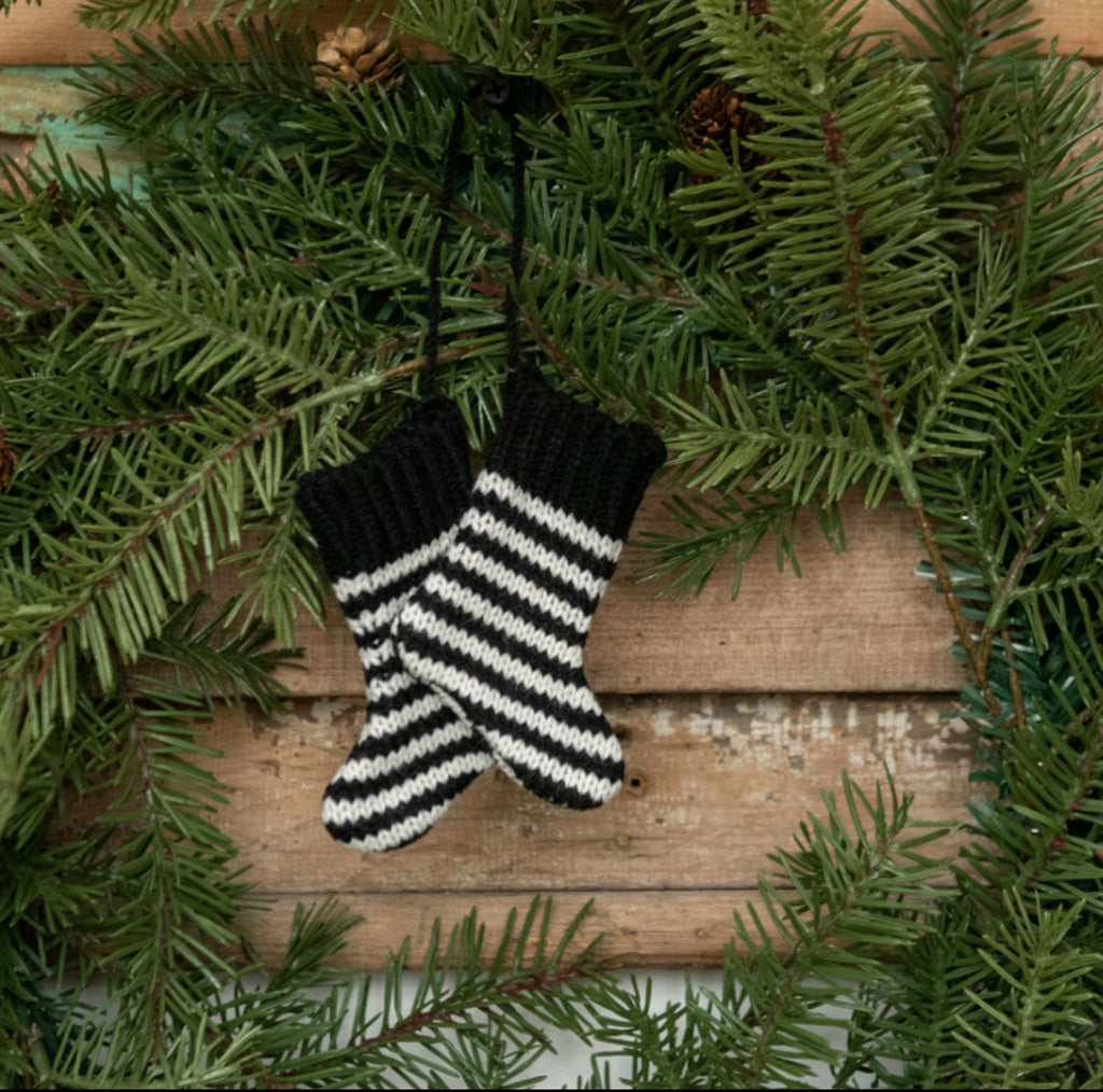 Black Stripe Knit Stocking Ornament