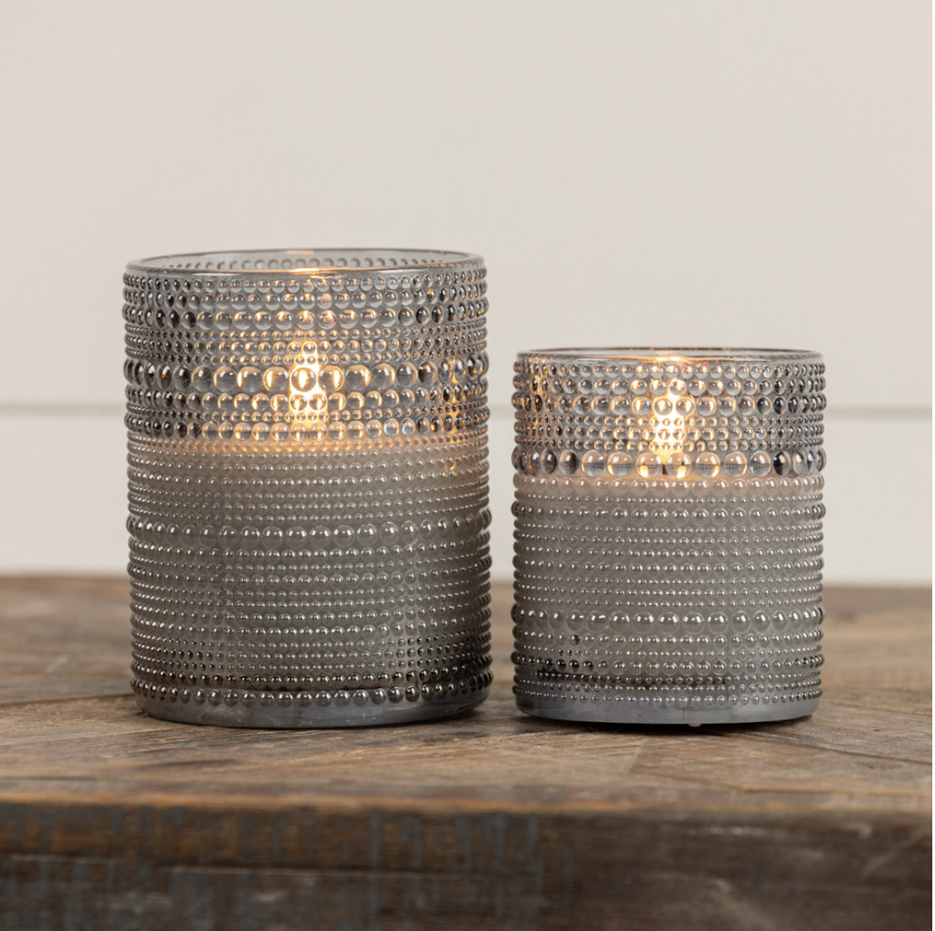 Hobnail Flameless Candle- Grey