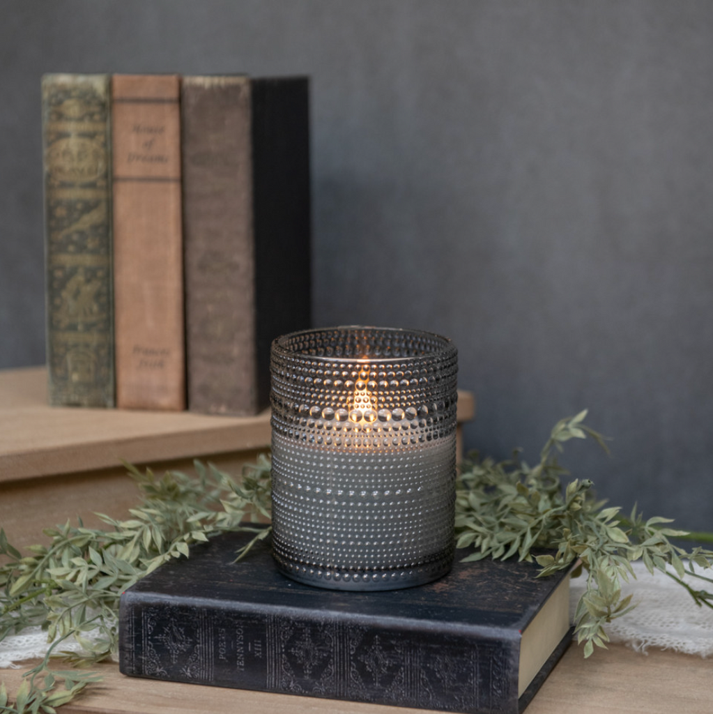 Hobnail Flameless Candle- Grey