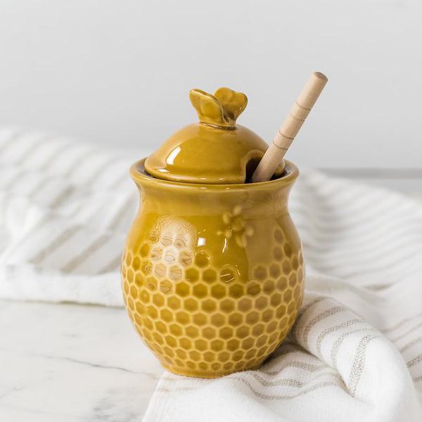 Honeycomb Honey Pot w/ Dipper