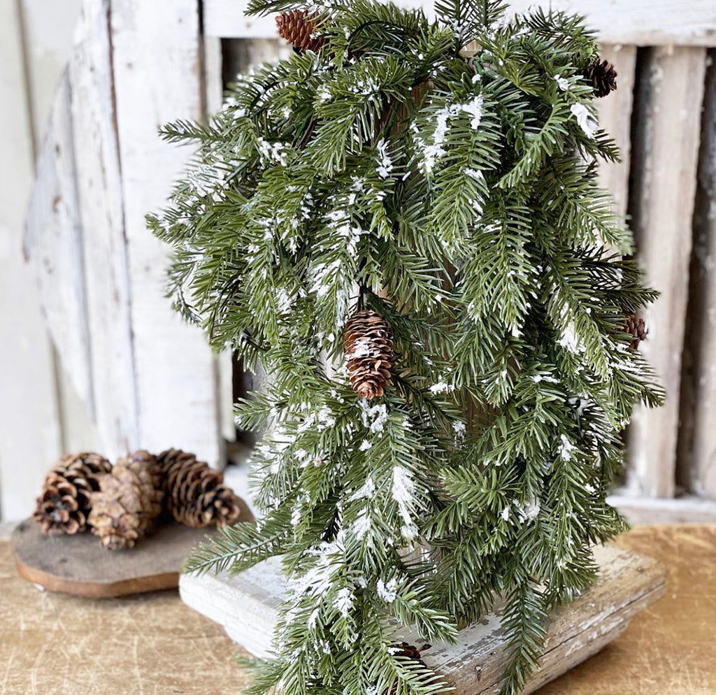 Snowy Pine Hanging Bush 30"