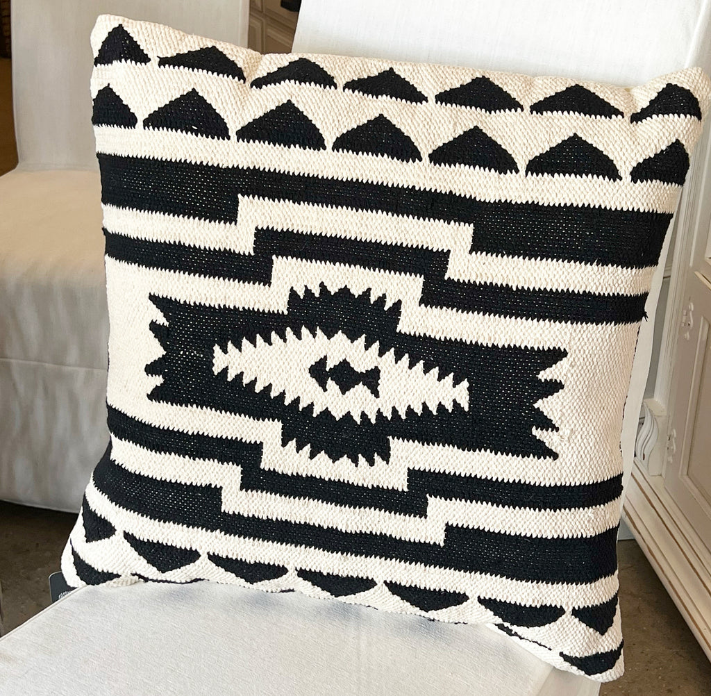 LAST CHANCE Woven Black & Cream Aztec Pillow
