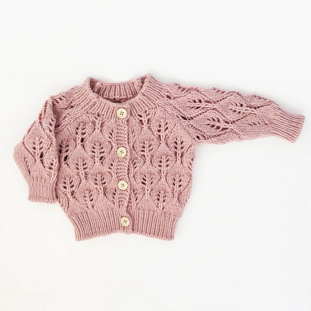 Leaf Lace Sweater Cardigan - Rosy
