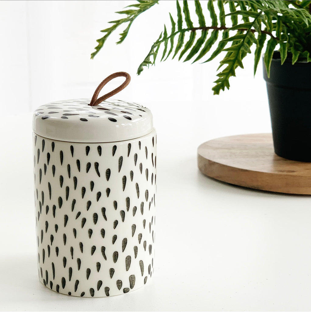 Modern Black & White Jars w/ Leather