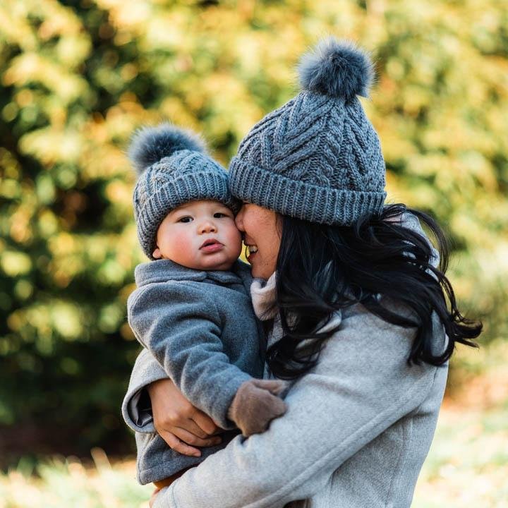 Cable Knit Pom Hat - Grey (adult & child sizes)