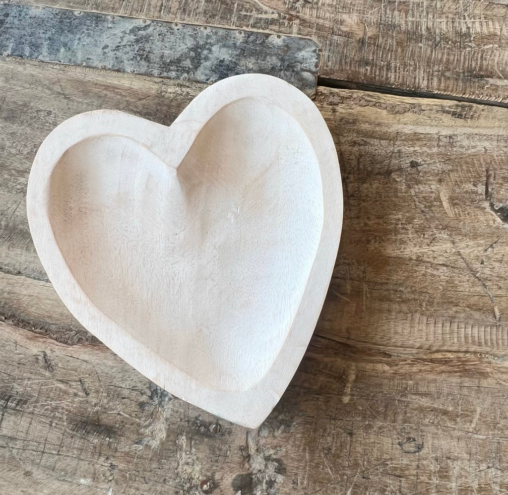 Whitewashed Wood Heart Tray - 3 sizes